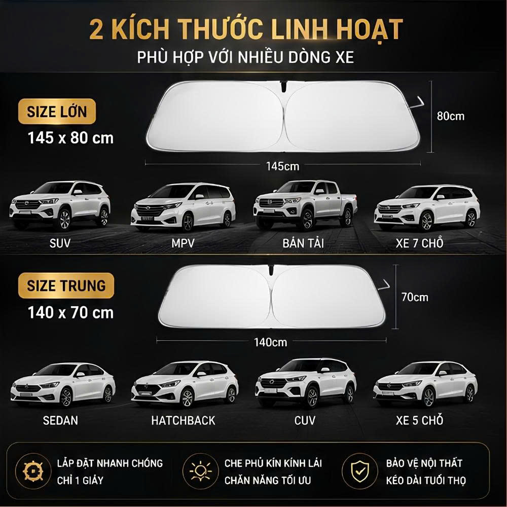 Tấm Che Nắng Kính Lái Ô Tô Tráng Bạc Titan Gập Gọn UPF50+_thumbnail_1