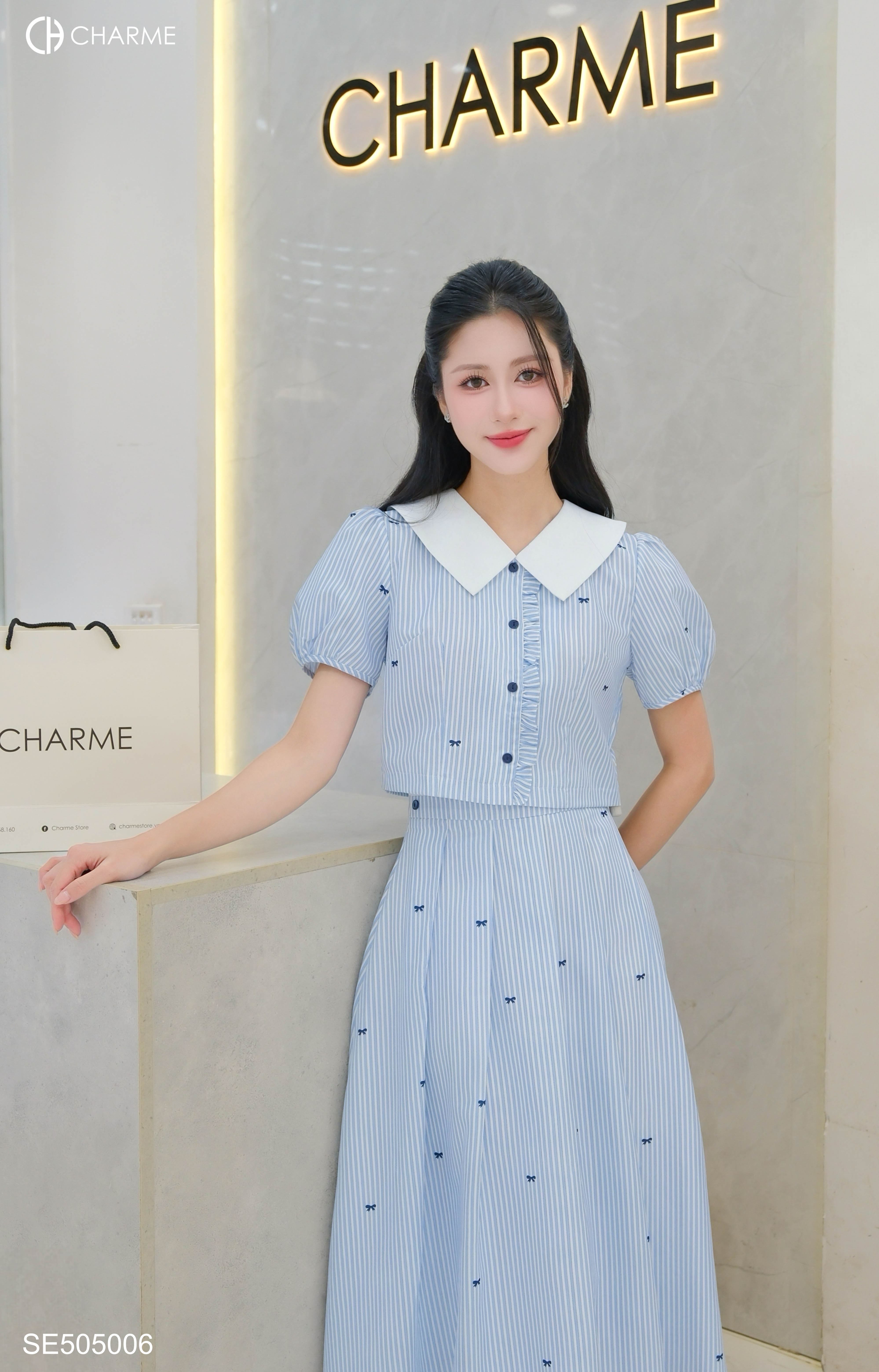 Set áo sơ mi cổ V chân váy xòe 505006_thumbnail_6
