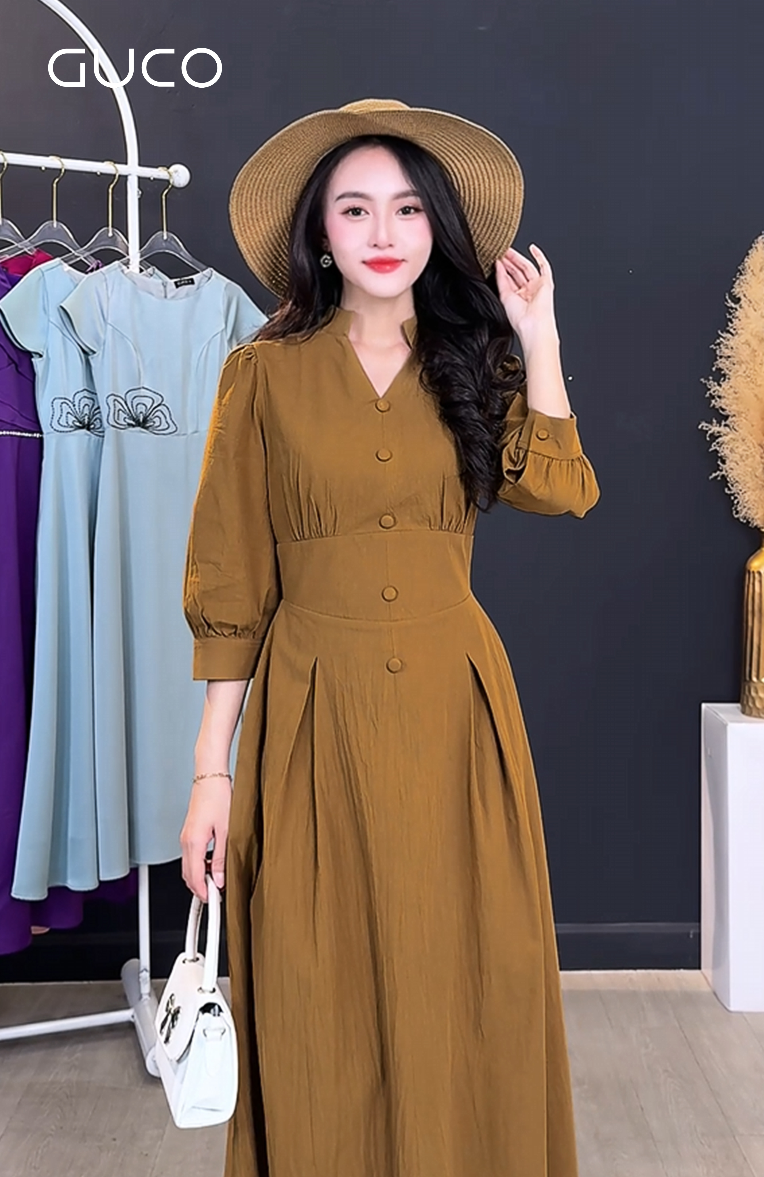 ĐẦM XÒE CỔ V TAY LỠ - NÂU_thumbnail_1