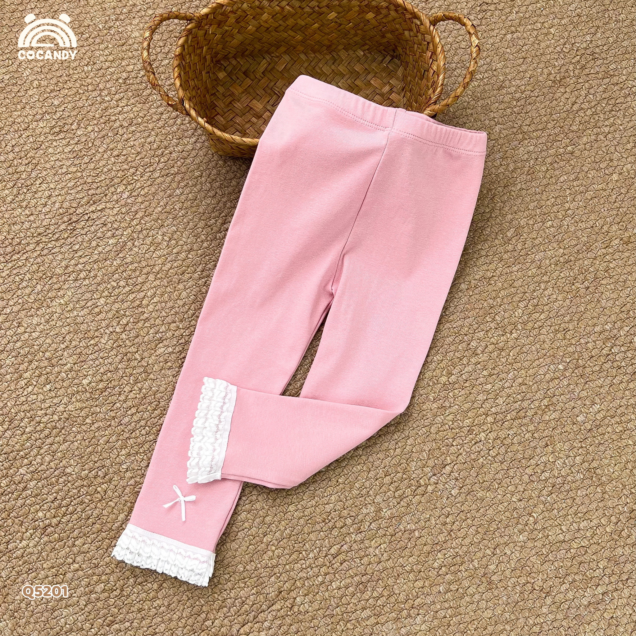 Quần dài legging HỒNG nhún ren 2 lớp
