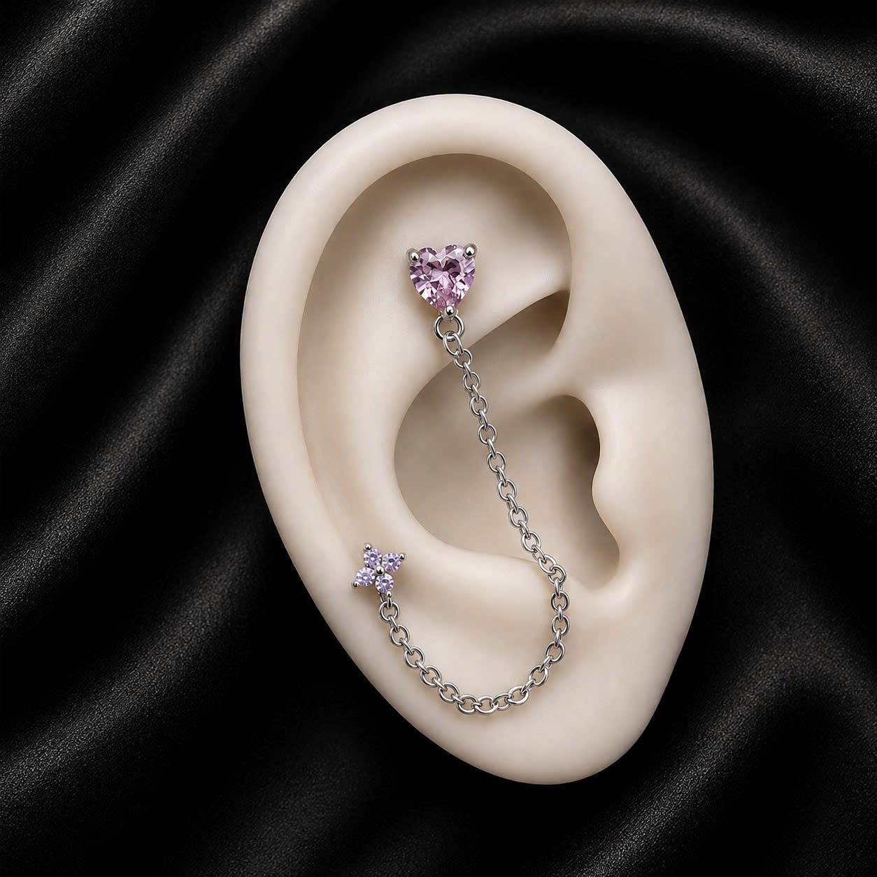 Khuyên kiểu xích kim cương tim hồng tím rơi kim cương trắng 4 lá._thumbnail_3