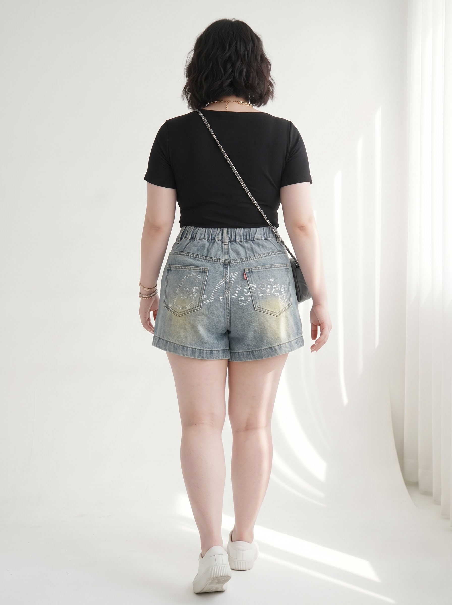 Quần Short Jean Ép Đá Chữ Lưng Thun Lưng Cao Bigsize Nữ - Xanh Nhạt, Xanh Đậm - Vừa 55–90kg - T-QSJ1336_thumbnail_3
