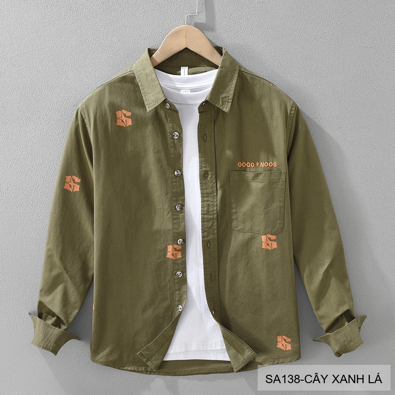 SA138 - Áo sơ mi nam dài tay in họa tiết thời trang, chất cotton 100%, form rộng nhẹ nhàng, màu trắng và xanh lá_thumbnail_9