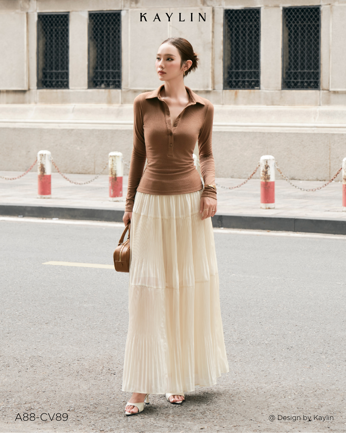 Áo Thun Tay Dài Cổ Polo KAYLIN Ribbed Polo Top