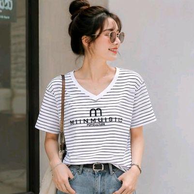 Áo Thun sọc ngang cổ tim M miinmusic Free Size 45-75kg Co Giãn 4 Chiều Tôn Dáng Mềm Mịn Thoáng Mát Dễ Phối Phong Cách_thumbnail_1