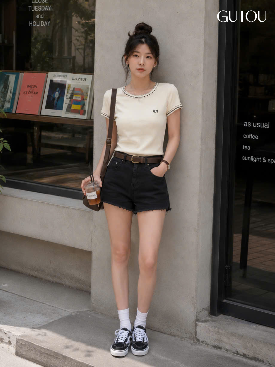 [ GUTOU ] Áo Thun Slim Fit Viền Nổi Phối Họa Tiết_thumbnail_2