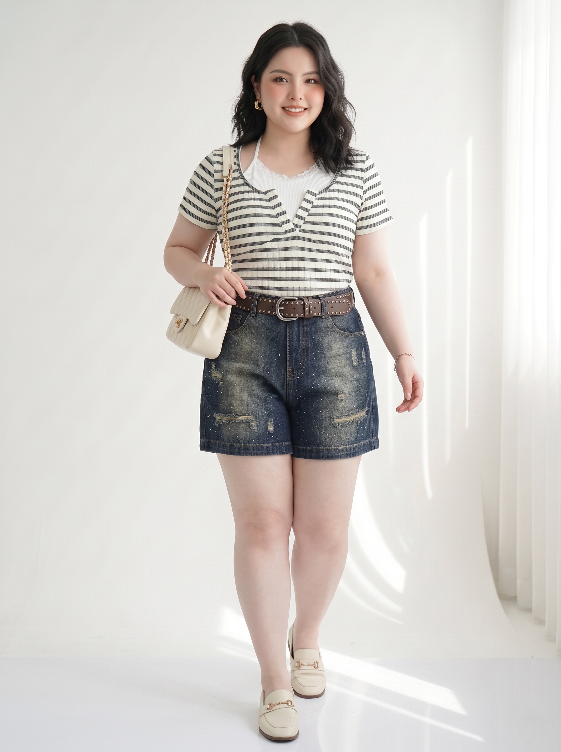Quần Short Jean Lửng Ép Đá Bigsize Lưng Thun Sau - Đen, Trắng, Xanh Nhạt, Xanh Đậm - Vừa 55–90kg - T-QSJ75_thumbnail_2