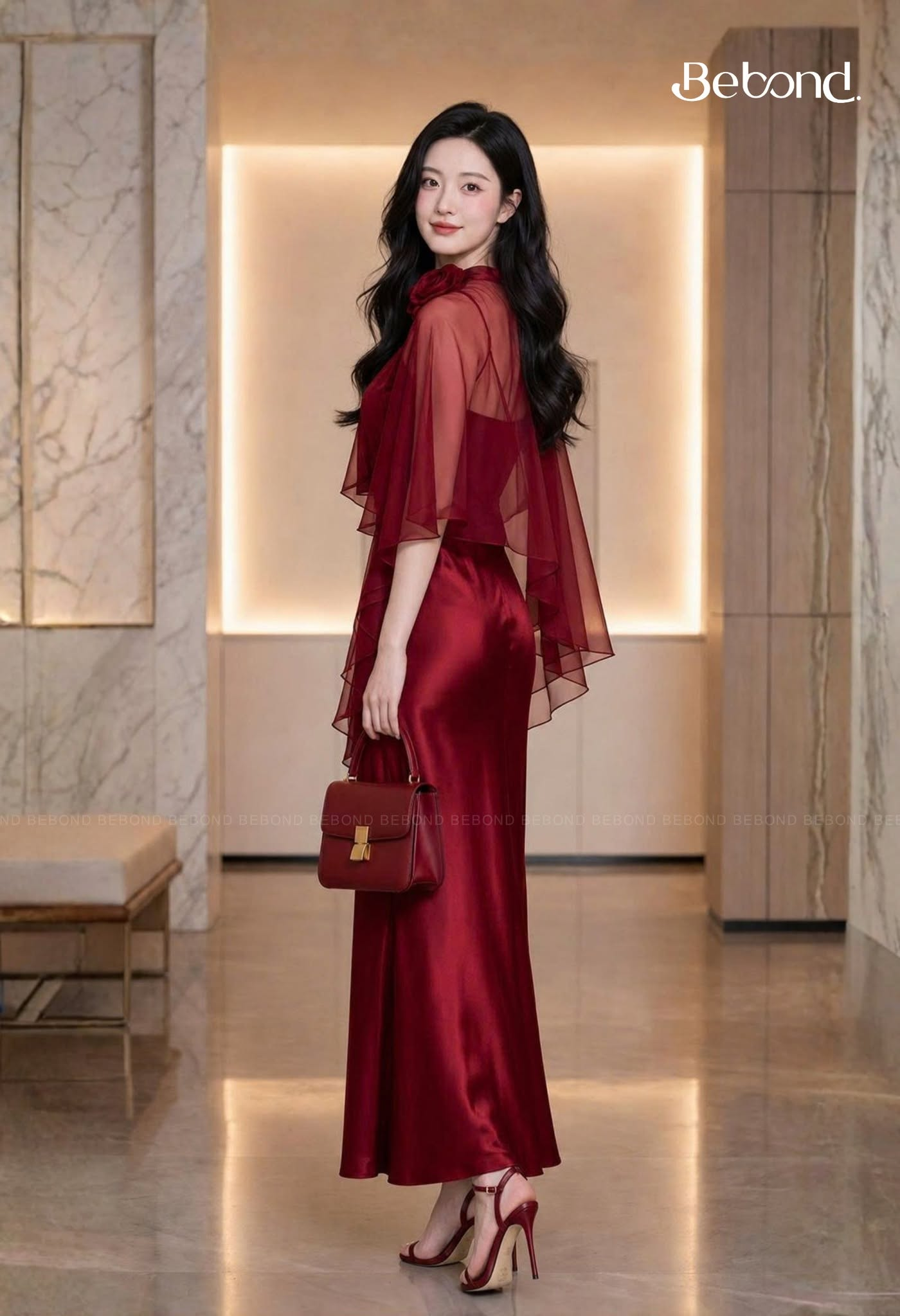 Váy dây lụa kèm choàng ANNIE màu ĐỎ_thumbnail_2