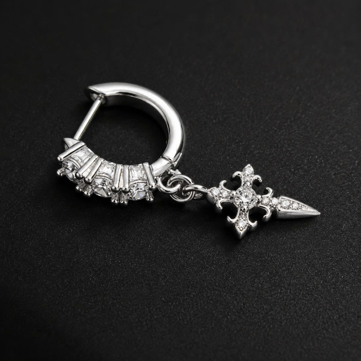 Khuyên vòng kiểu rơi thánh giá đá giữa 8mm