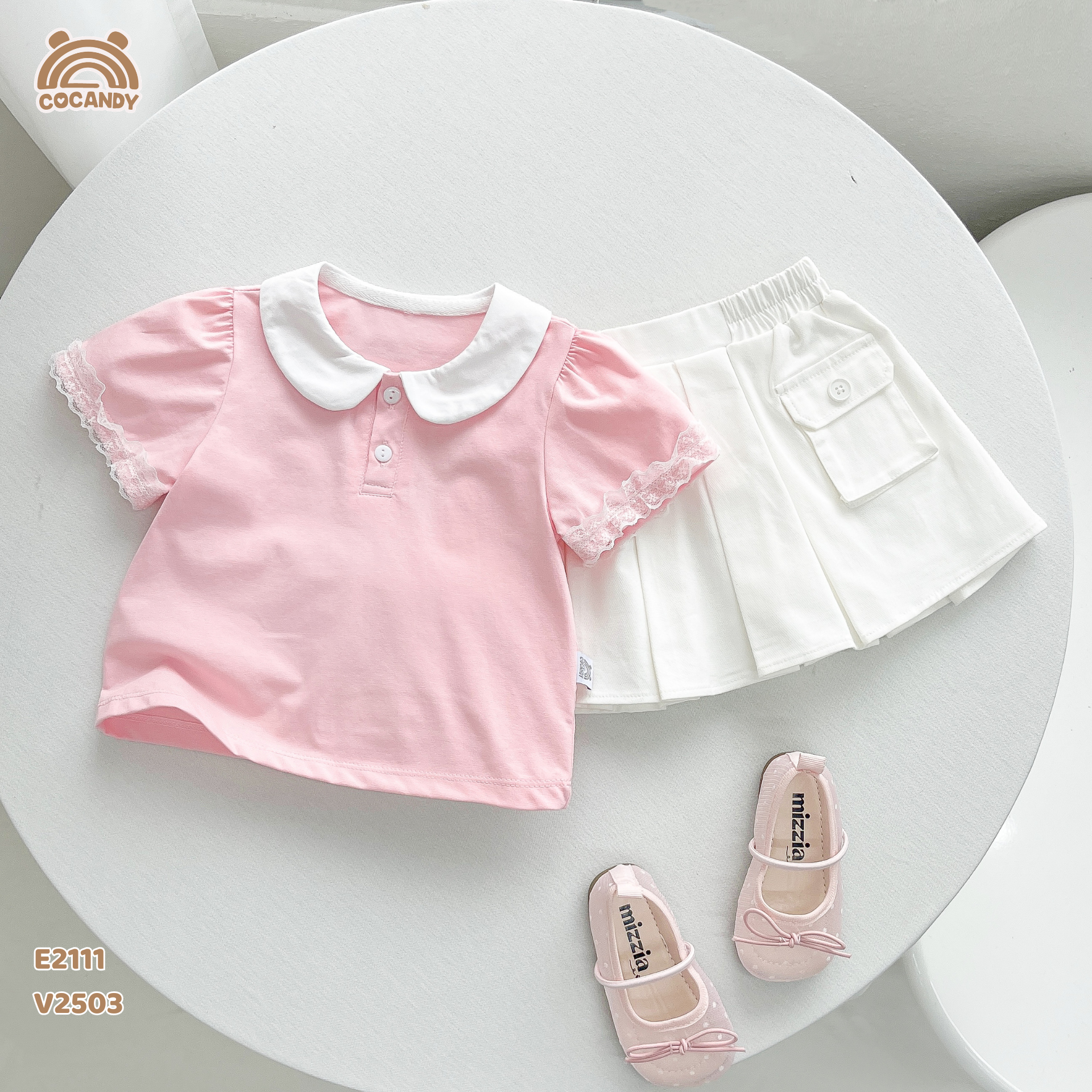 Áo cộc polo HỒNG tay nhún ren_thumbnail_2