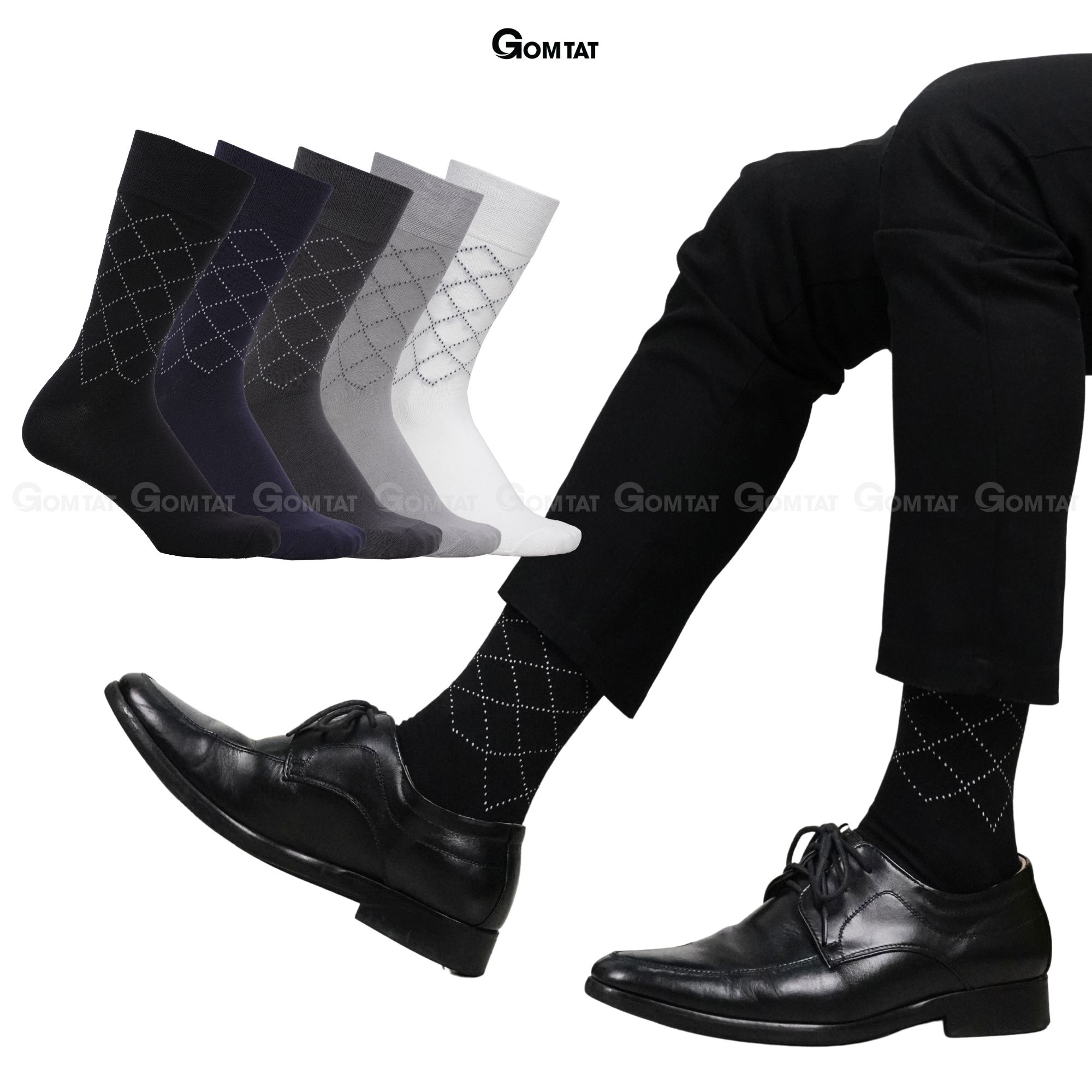 Hộp 5 đôi tất giày tây nam cổ cao GOMTAT hoạ tiết sọc chéo, chất liệu cotton cao cấp thoáng mát  LUX-TAYCHEO-CB5_thumbnail_9