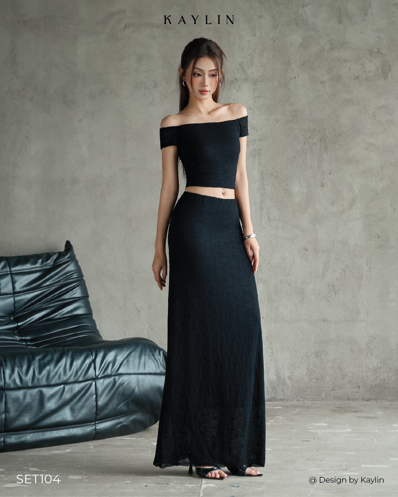 Set Áo Trễ Vai & Chân Váy Dài Ôm KAYLIN NOIR SET