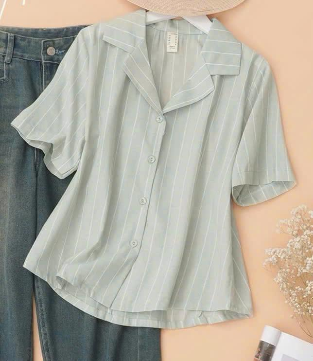 Áo danton cotton sọc phối nút bọc