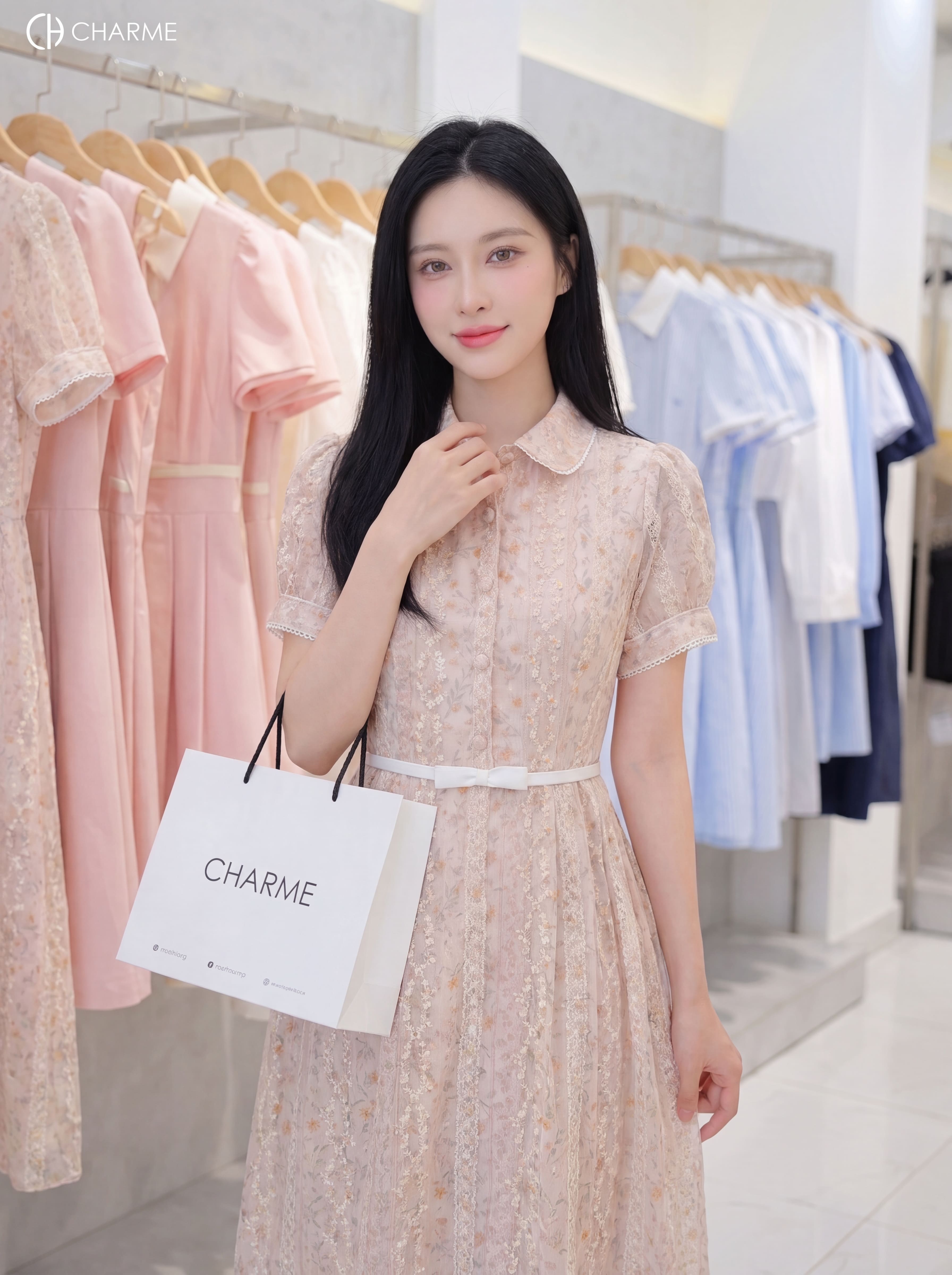 Váy phối tay nơ eo 607013