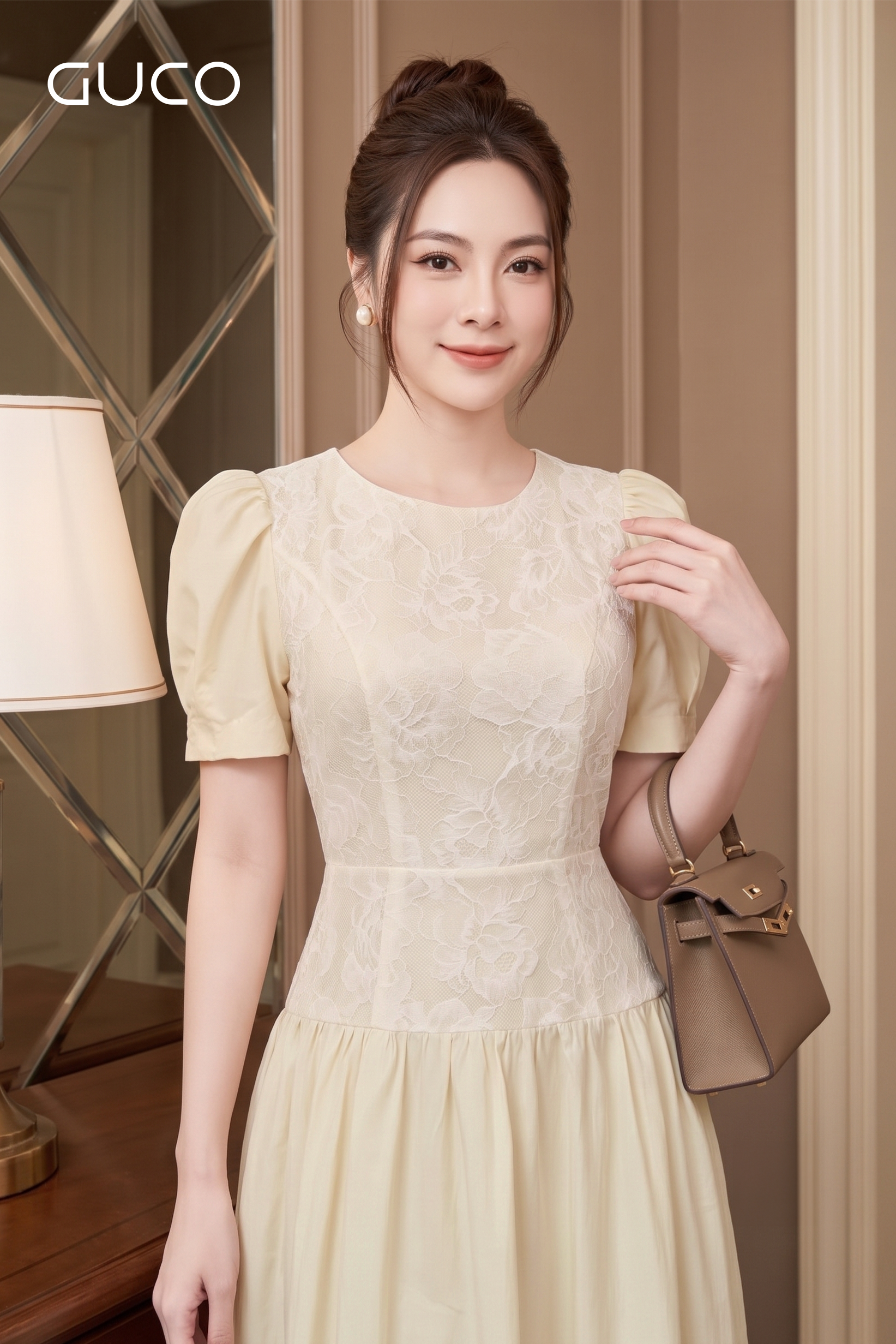 Đầm Vintage Vàng Áo Phối Ren - 5244_thumbnail_2