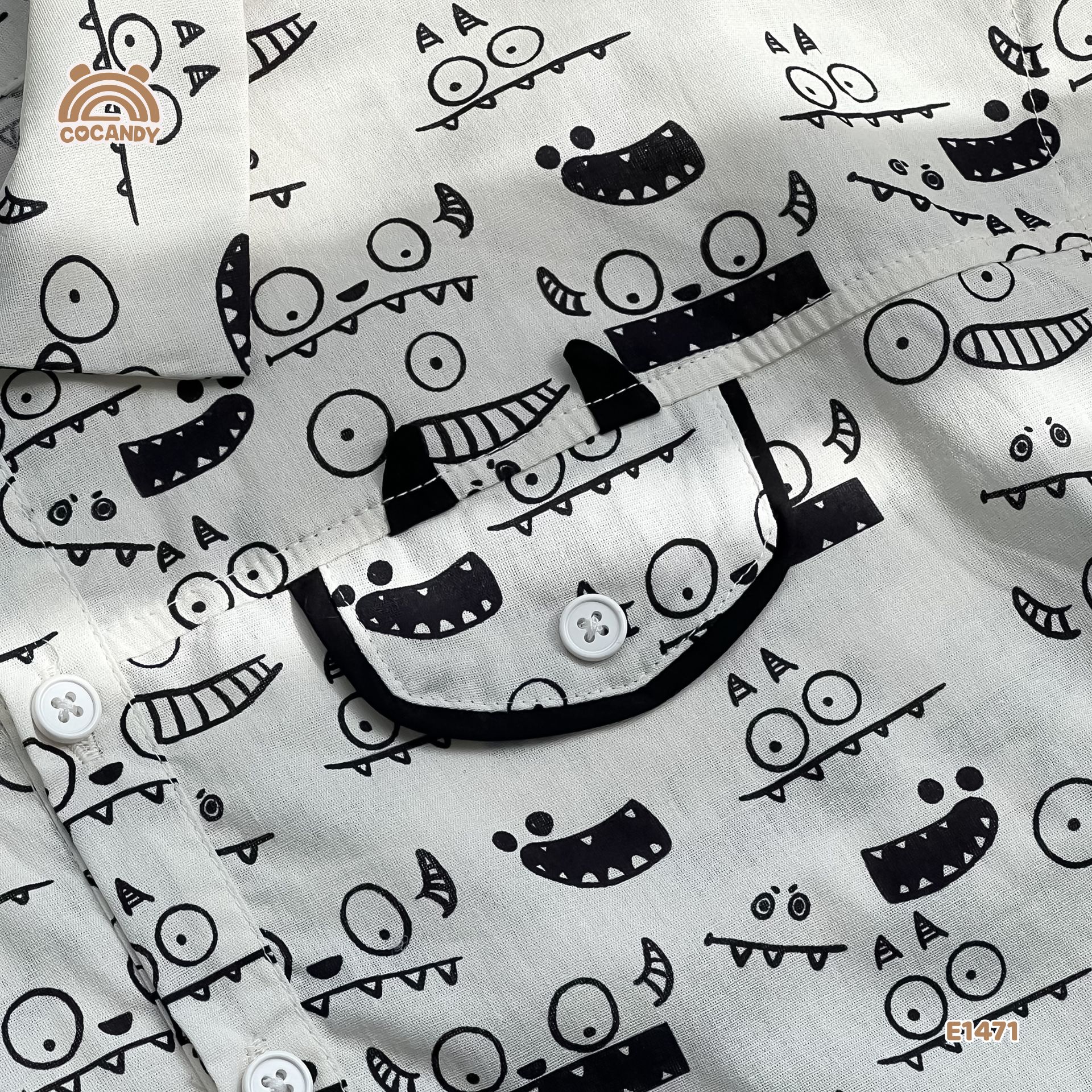 Áo cộc sơ mi BE họa tiết icon phối túi kiểu cute_thumbnail_13
