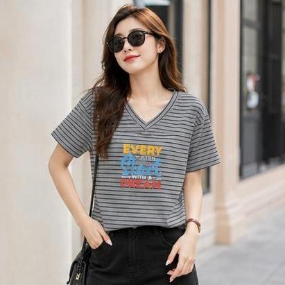 Áo Thun lẻ 356 Cổ tim sọc ngang Free Size 45-75kg Co Giãn 4 Chiều Tôn Dáng Mềm Mịn Thoáng Mát Dễ Phối Phong Cách Borip Quảng Châu Chất Liệu Cao Cấp_thumbnail_7
