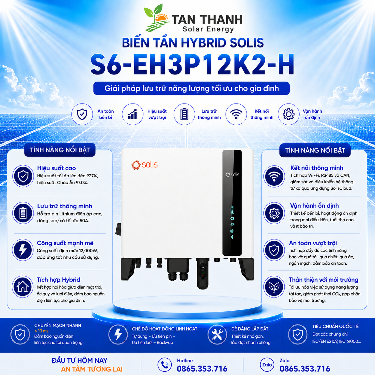 Solis S6-EH3P12K2-H 12kW 3 Pha Áp Cao