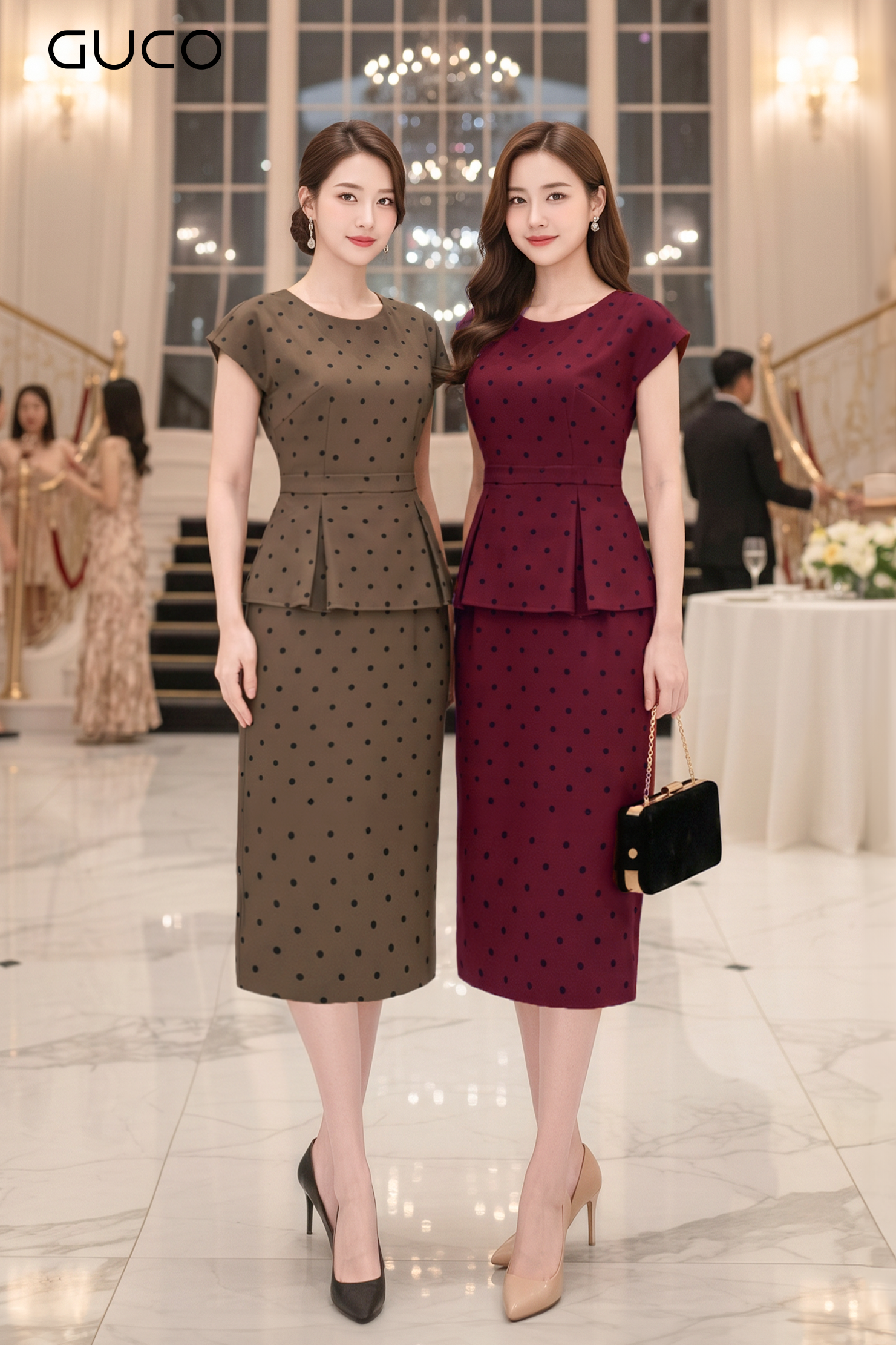 GUCO Đầm Peplum Chấm Bi Nâu Sang Trọng - 5126_thumbnail_1
