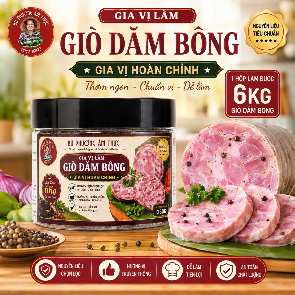 Gia Vị Làm Giò Dăm Bông Bu Phương 250G – Dùng Cho 6KG Giò - BP54