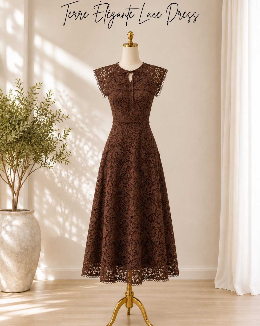 Terre Élégante Lace Dress (Brown)