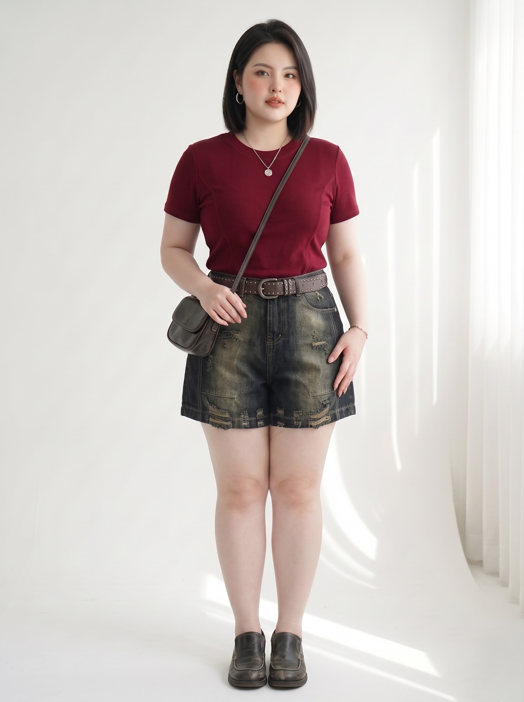 Quần Short Jean Lửng Lưng Thun Sau Bigsize Phối Viền Wash Rách - Đen, Xanh Nhạt - Vừa 55–90kg - T-QSJ73_thumbnail_2