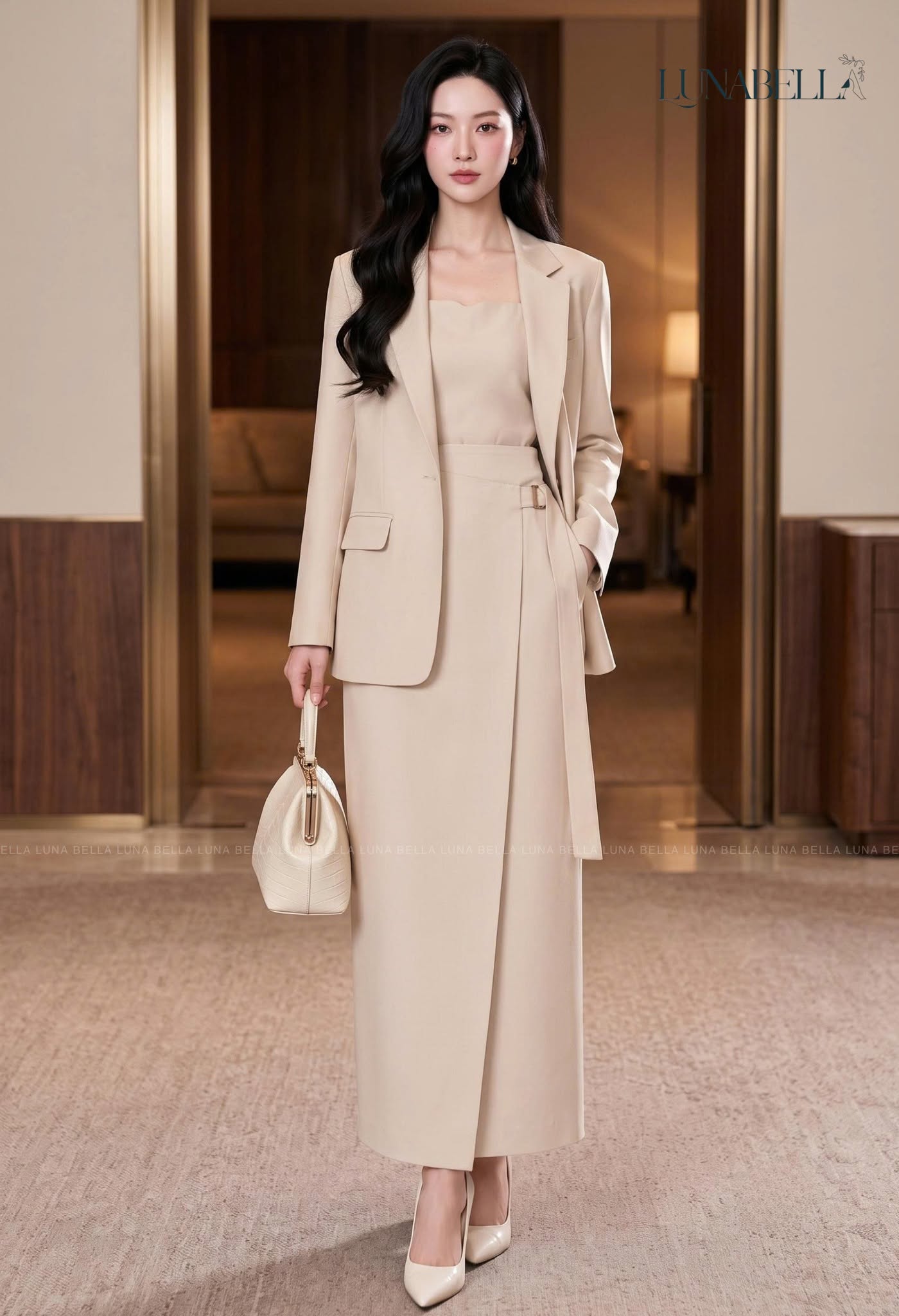 Set blazer 3 chi tiết NARA màu BE