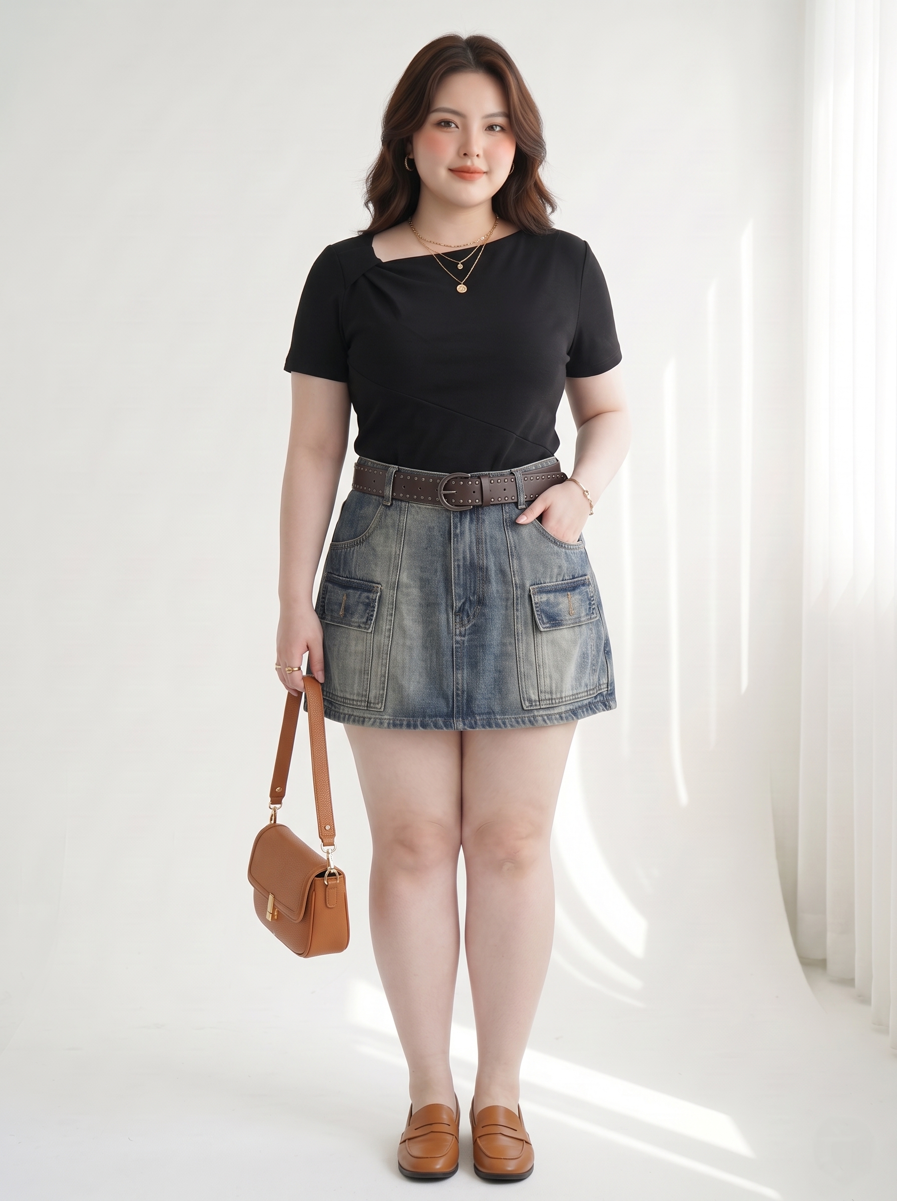 Quần Giả Váy Jean Túi Hộp Bigsize Lưng Cao Dáng A - Xanh Đậm, Xanh Nhạt - Vừa 55–90kg - T-QVJ2125