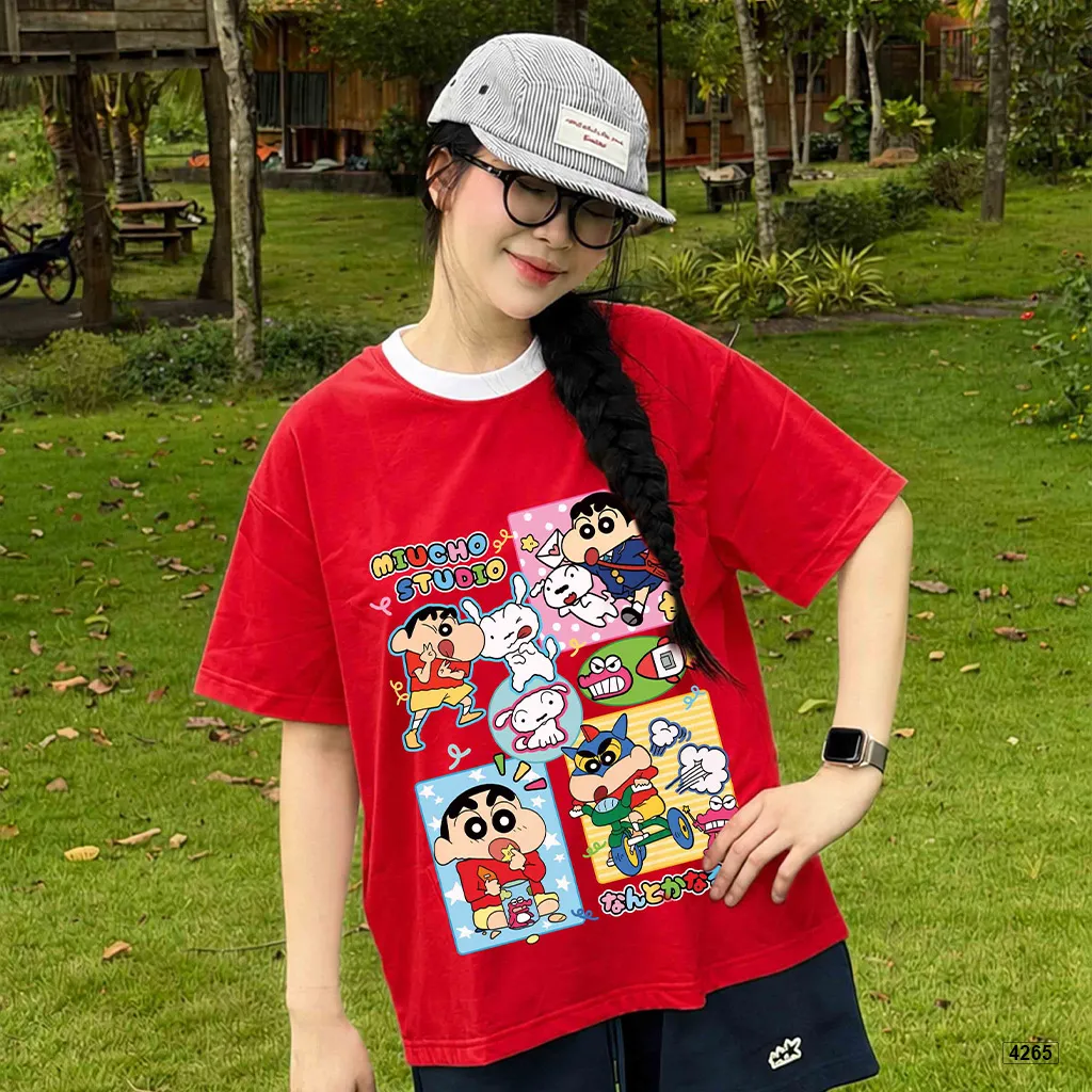 Áo thun unisex form boxy phối cổ mix màu hoạt hình Miucho 4265_thumbnail_1