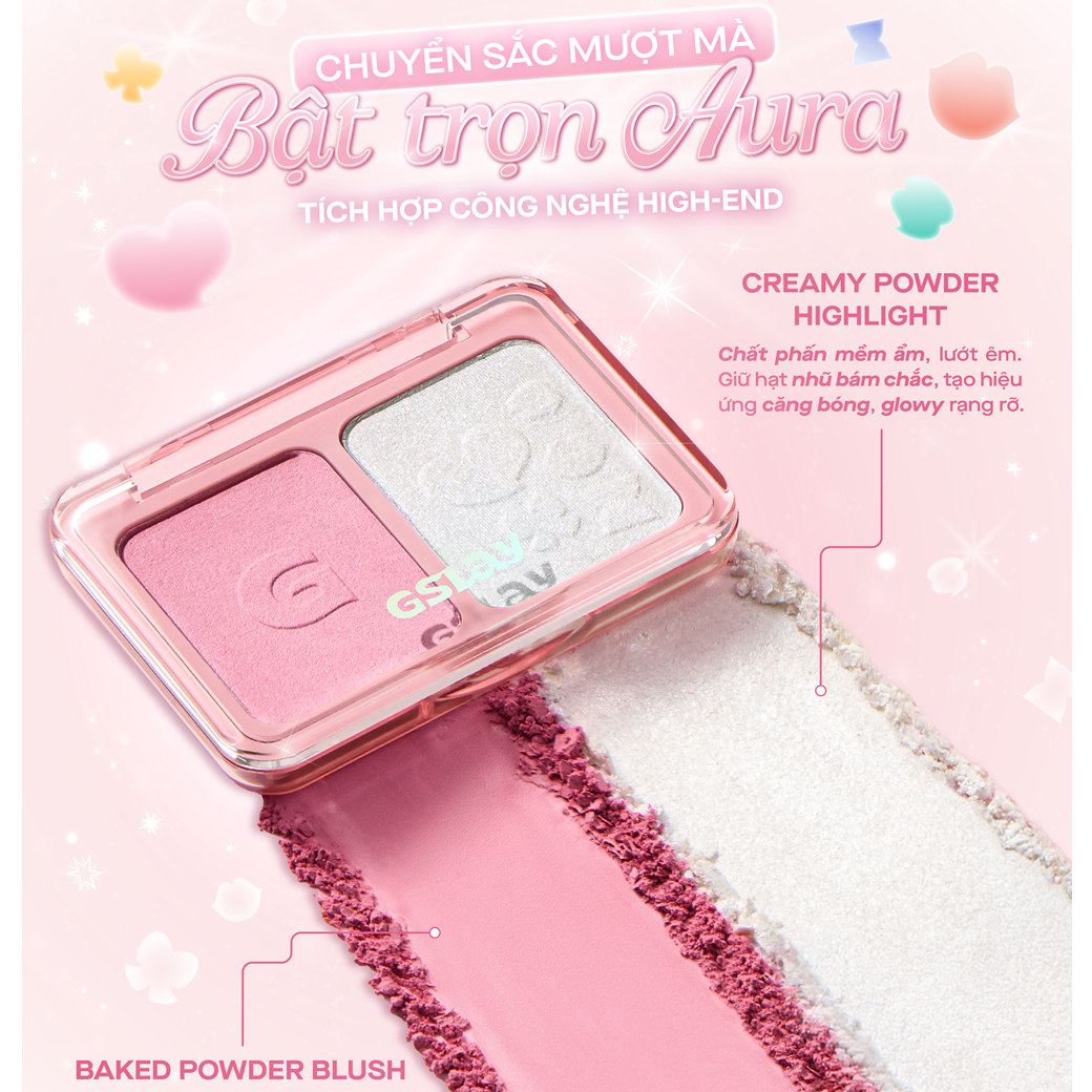 [GSLAY] Bảng phấn má hồng highlight 2 ô GSlay Glitz Aura Blushlighter Duo 7.6g