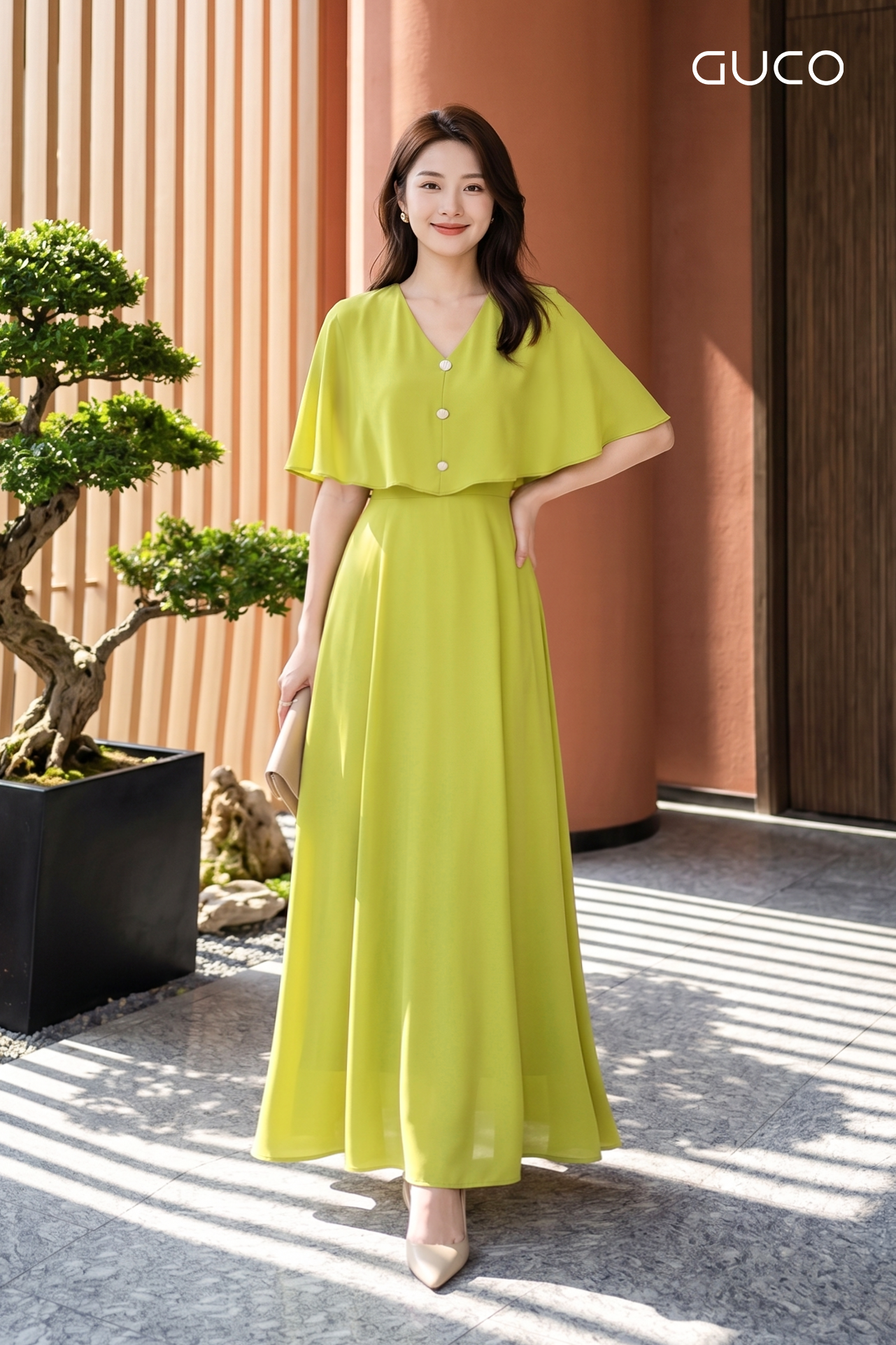 Đầm Maxi Xanh  Phối Áo Choàng Cổ V_thumbnail_1
