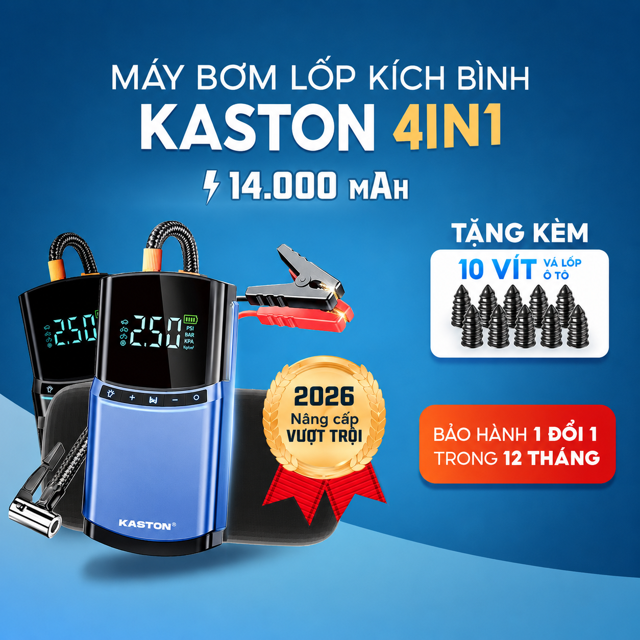 MÁY BƠM LỐP KÍCH BÌNH 4IN1 KASTON 14.000 MAH
