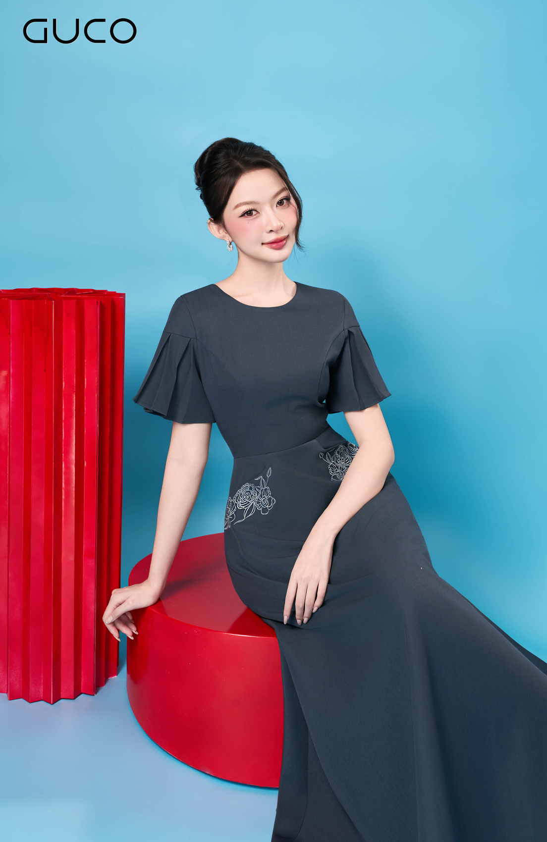 Đầm Xòe Xanh Túi Thêu Hoa_thumbnail_1