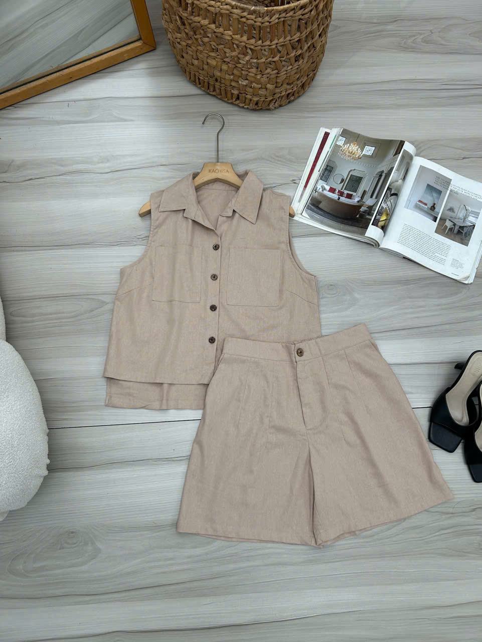 Bộ linen bột đùi áo sơ mi sát nách 2 túi lệch tà_thumbnail_20