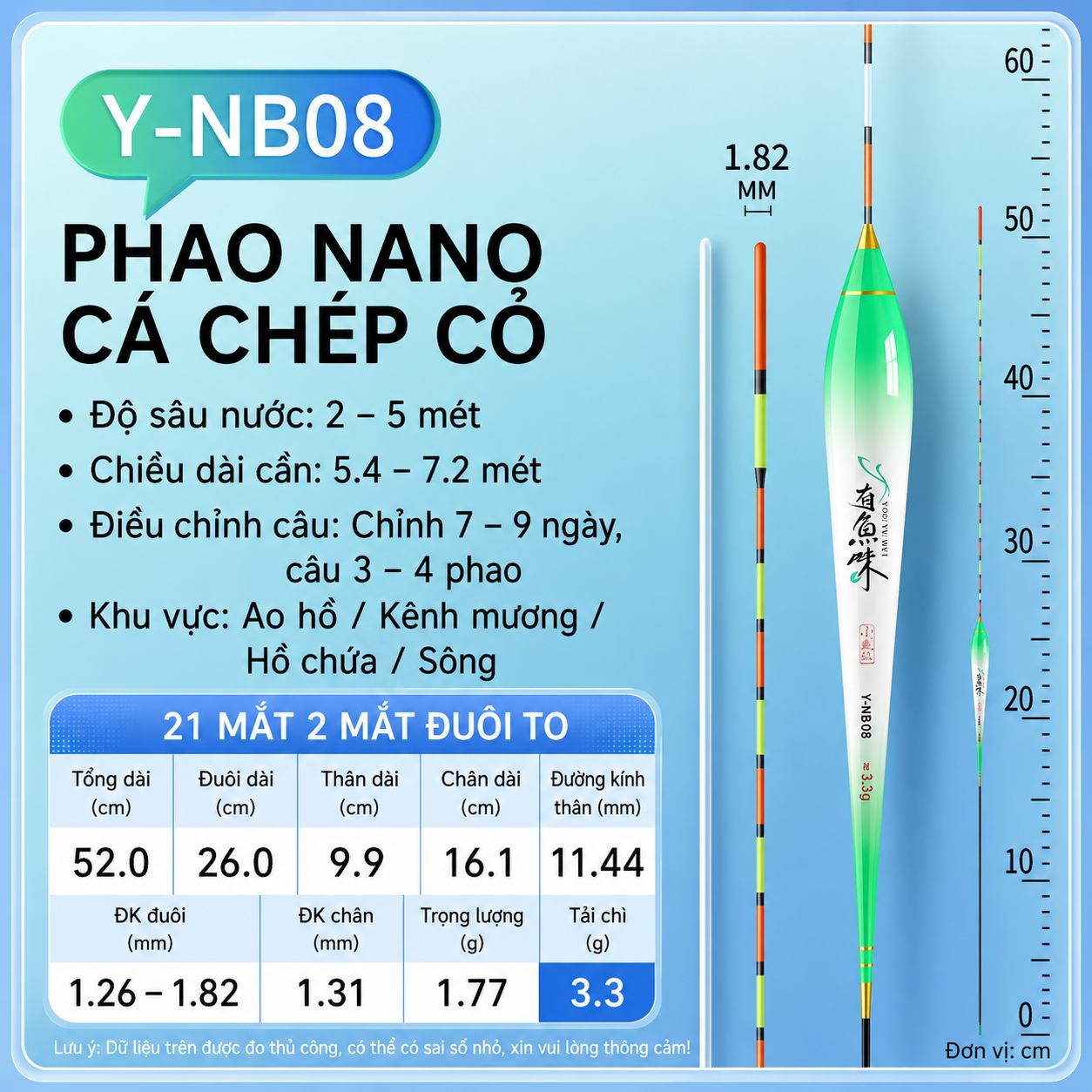 Phao Nano YOU YU WEI Tiểu Tiên Đuôi Pha Lê Siêu Nhạy Chống Chói – Tải Chì 1.1G–3.3G Y-NB01–Y-NB09_thumbnail_8