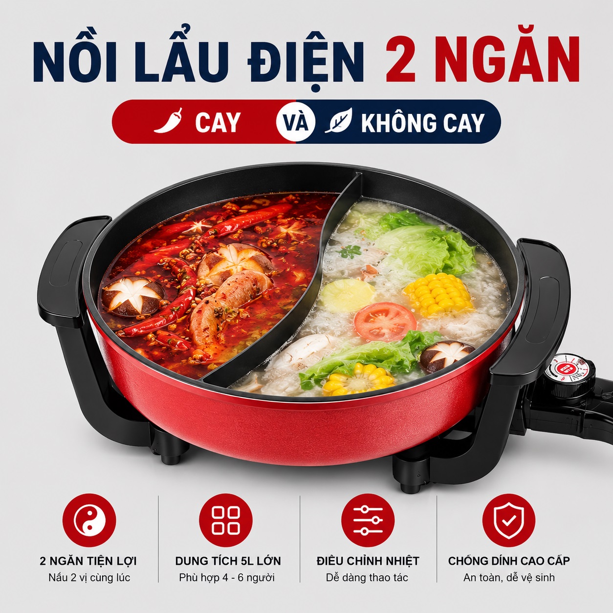 Nồi Lẩu Điện 2 Ngăn Mishio Mk112 5L