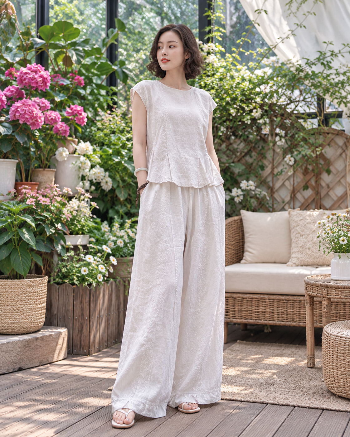 Set Trắng Áo Cánh Dơi Quần Ống Rộng - MS094