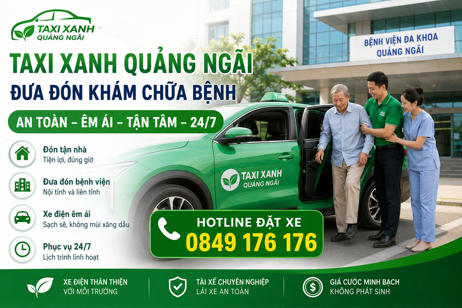 Taxi Xanh Quảng Ngãi Đưa Đón Khám Chữa Bệnh An Tâm 24/7