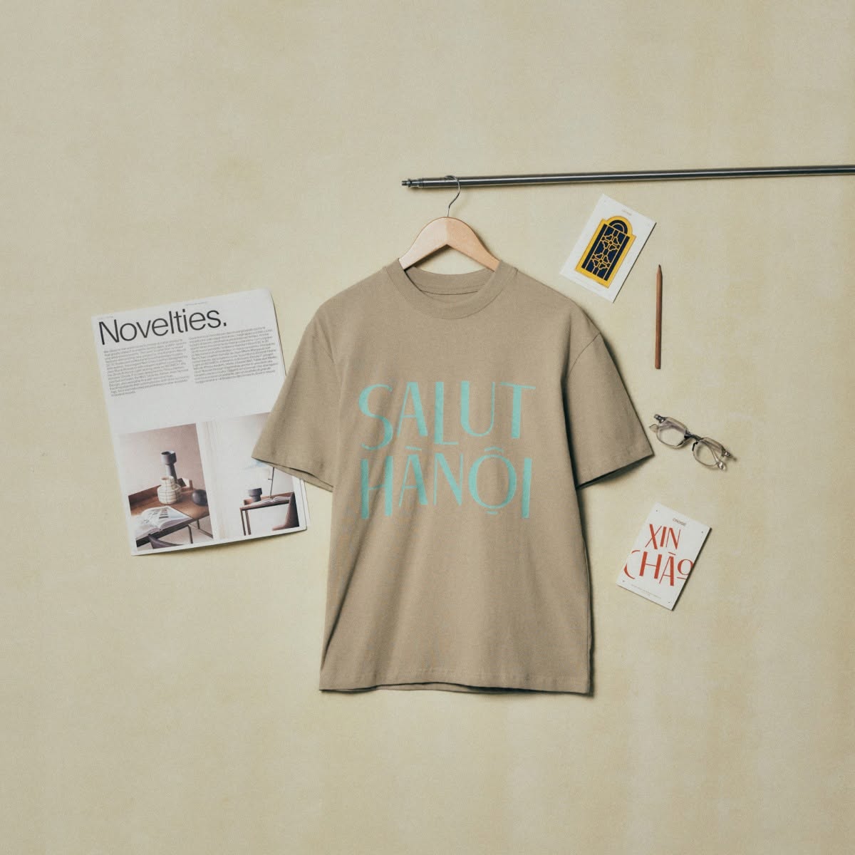 Áo Thun CROISÉ SALUT HANOI Màu Ghi Xám In Chữ Xanh Mint Dáng Rộng Unisex Tối Giản Vintage Nam Nữ_thumbnail_15