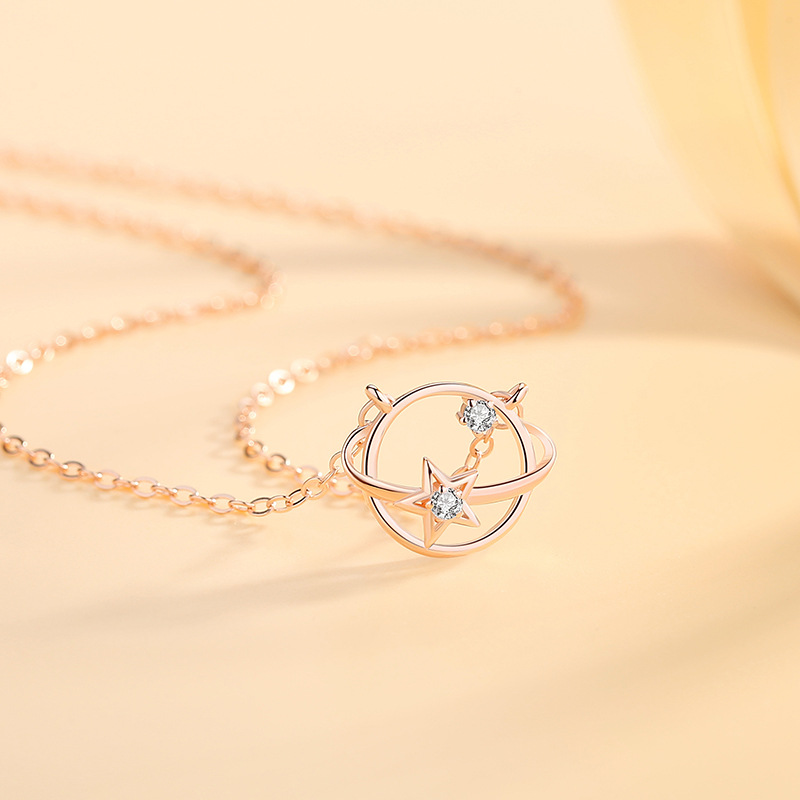 Dây Chuyền Bạc S925 Mẫu Hành Tinh Và Ngôi Sao Đính Đá Zircon Tinh Xảo HTT034VH Vàng Hồng