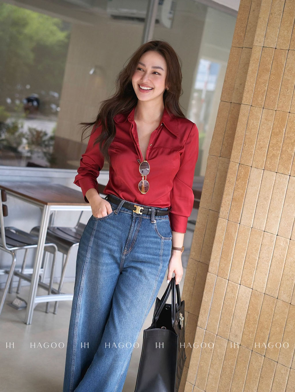 HAGOO silk shirt with chest panel