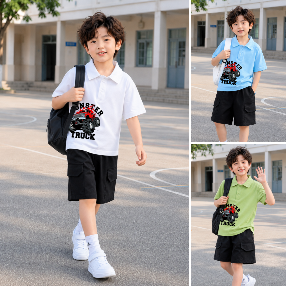 Bộ Polo bé trai hình xe Monster  - Loza Kids BU730