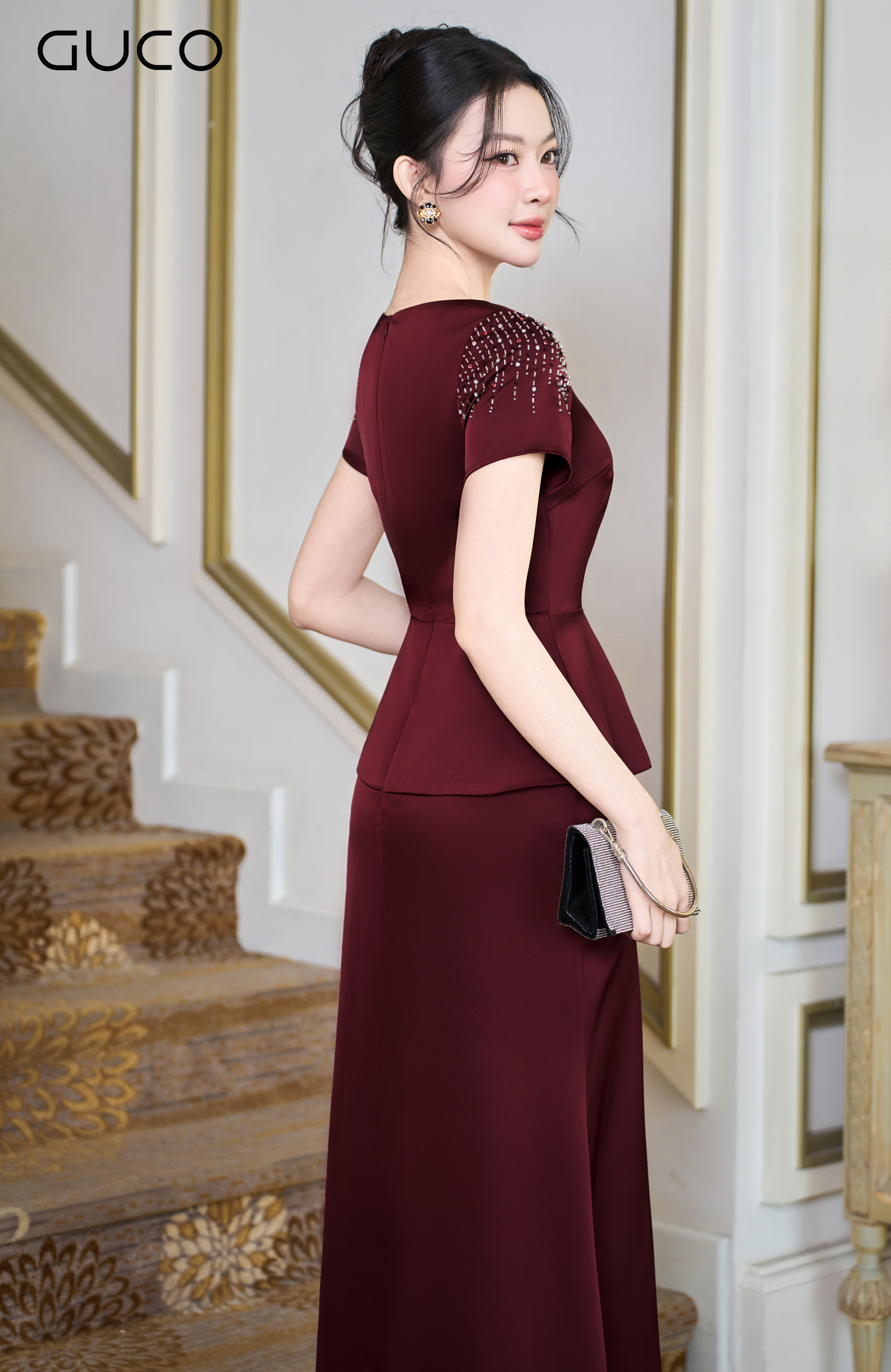 GUCO Đầm Peplum Đỏ Đô Đính Đá Sang Trọng - 5066_thumbnail_4