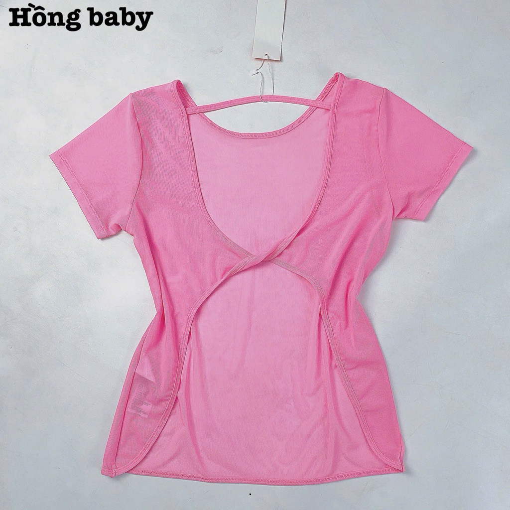 Áo Tanktop Thể Thao Nữ Tay Ngắn Hở Lưng Form Rộng Vải Lưới Mè Thoáng Khí Nhanh Khô_thumbnail_7