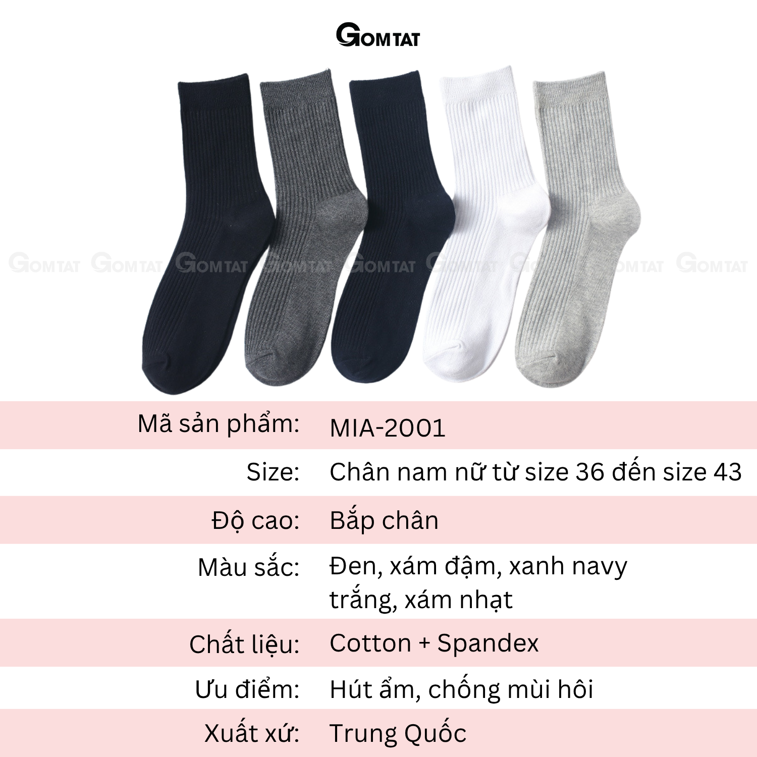 Combo tất vớ cổ cao nam nữ GOMTAT trơn gân tâm, chất liệu cotton cao cấp, khử mùi - MIA-2001_thumbnail_8