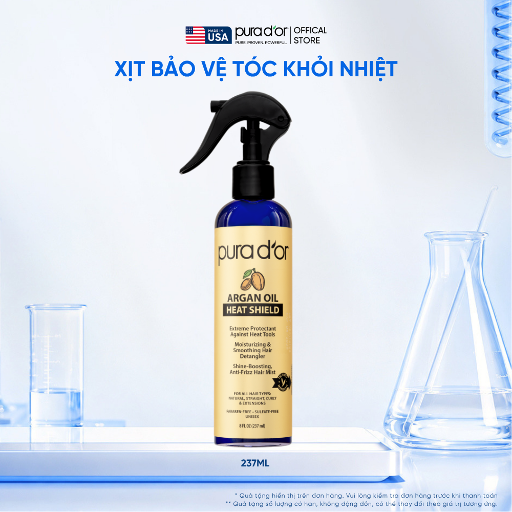 Xịt Dưỡng Giúp Bảo Vệ Tóc Khỏi Nhiệt Pura D'or Argan Oil Heat Shield Chiết Xuất Thiên Nhiên 237ml