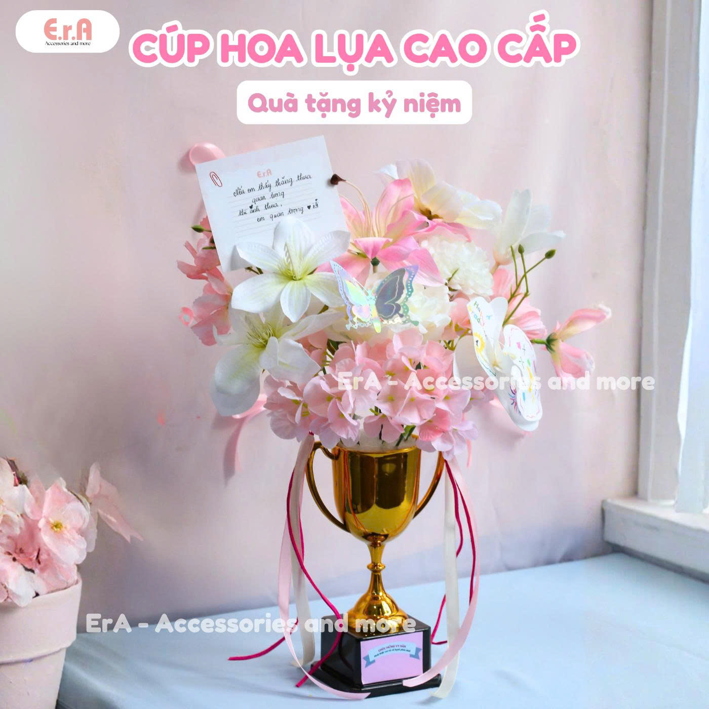  Cúp Hoa Lụa In ảnh Custom