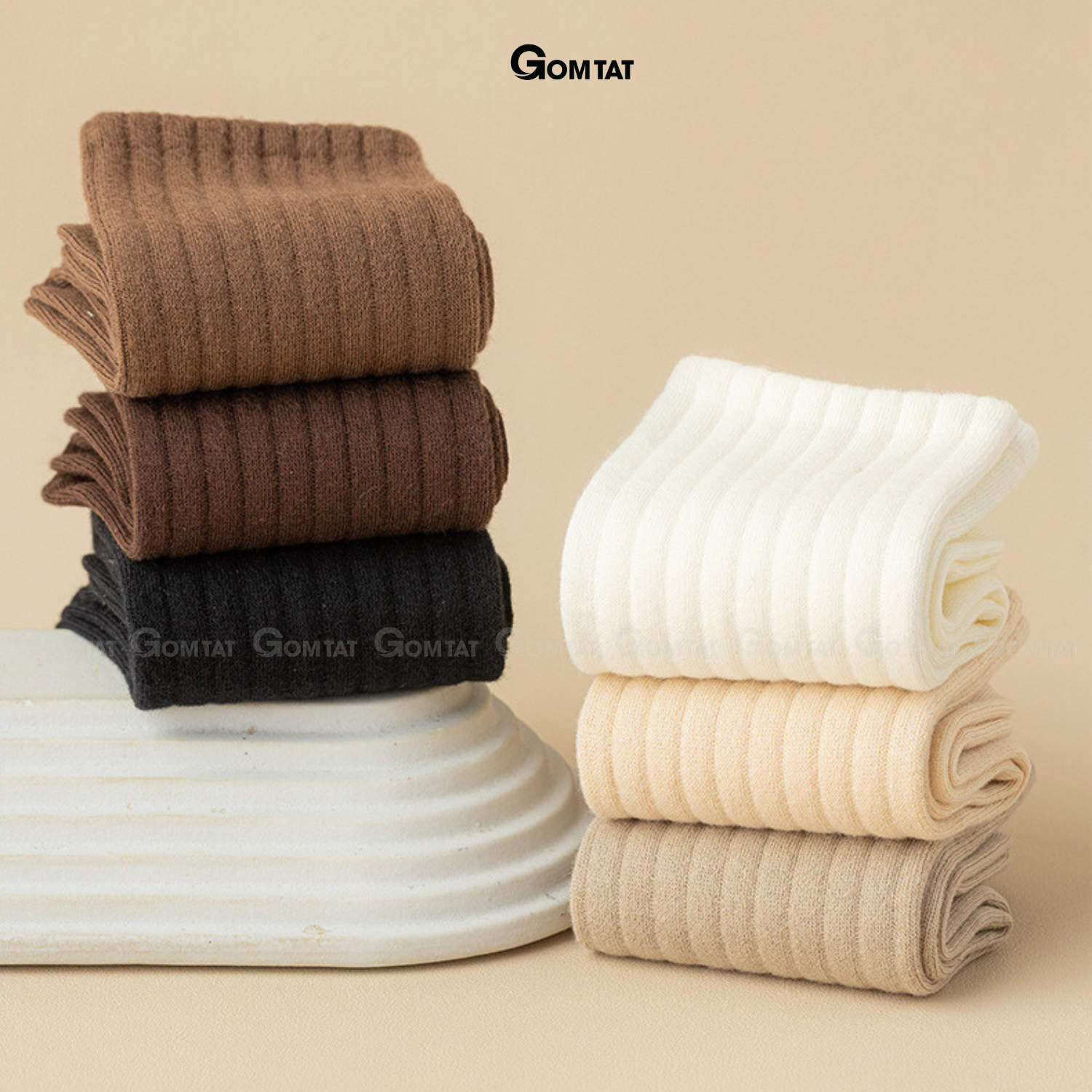Combo tất cổ cao trơn sọc gân GOMTAT, vớ nữ cao cổ chất vải dày dặn êm ái, khử khuẩn thoáng khí - OAS-1701_thumbnail_3