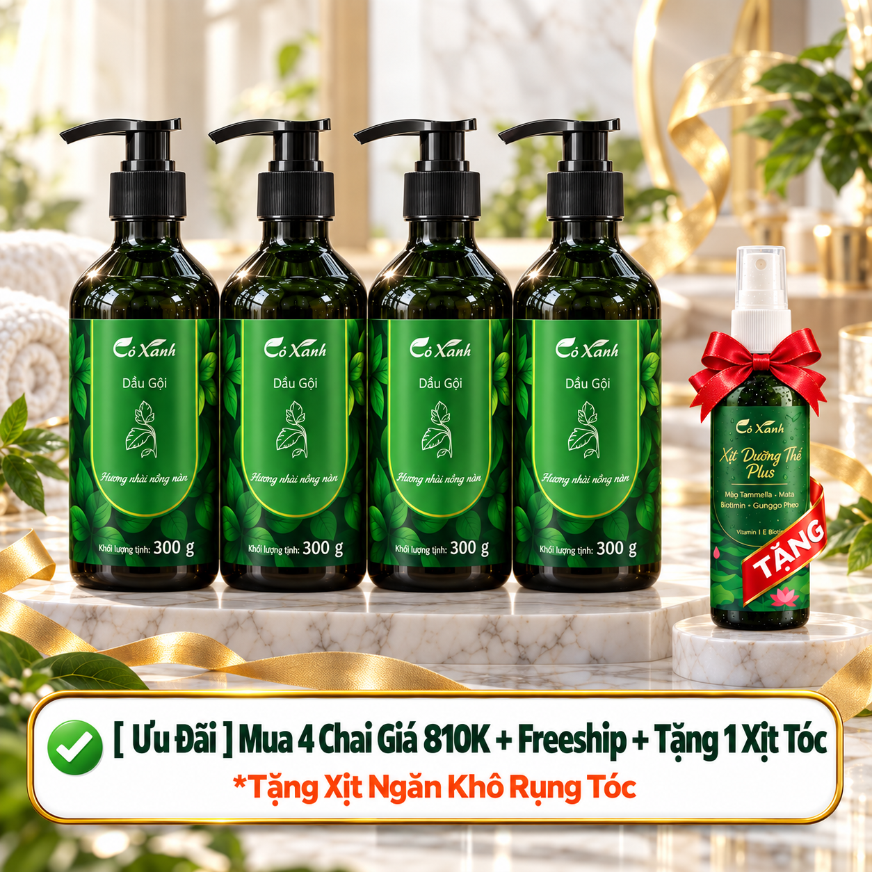 4 Chai Gội Hương Nhài Tặng 1 Xịt Plus