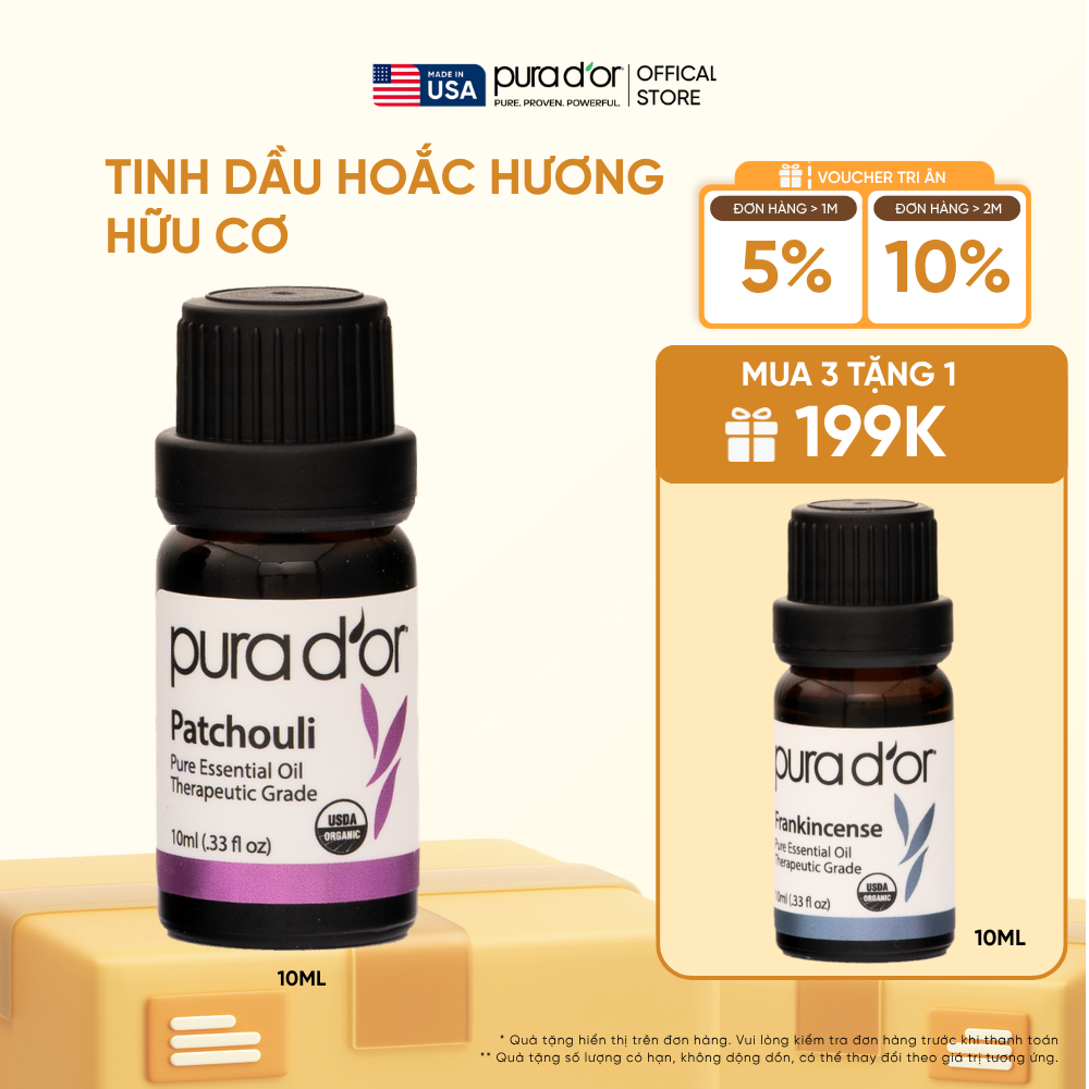 Tinh Dầu Hoắc Hương Hữu Cơ Pura D'or Therapeutic Grade Patchouli Essential Oil 10ml_thumbnail_0